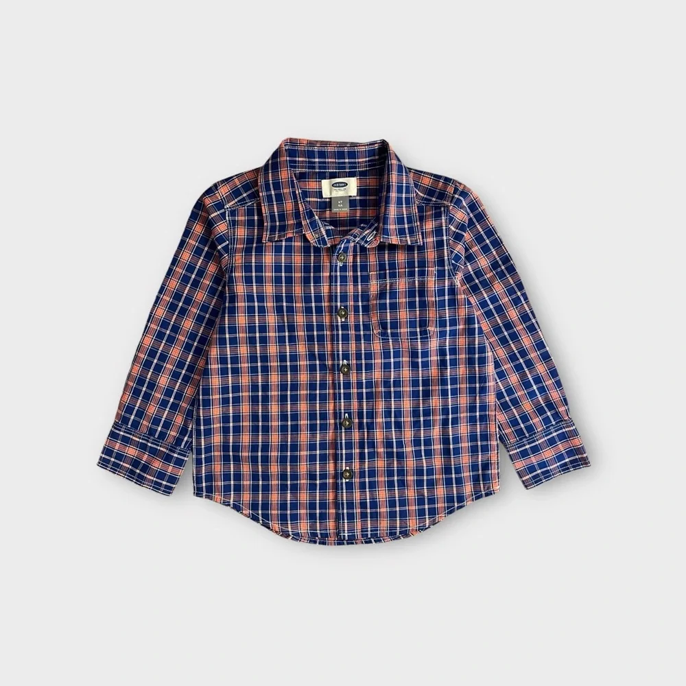 Old Navy Orange & Blue Plaid Button Up Shirt